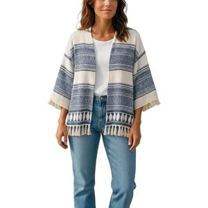 California Moon Rise Open Shawl Top SZ M Fringe 100% Cotton